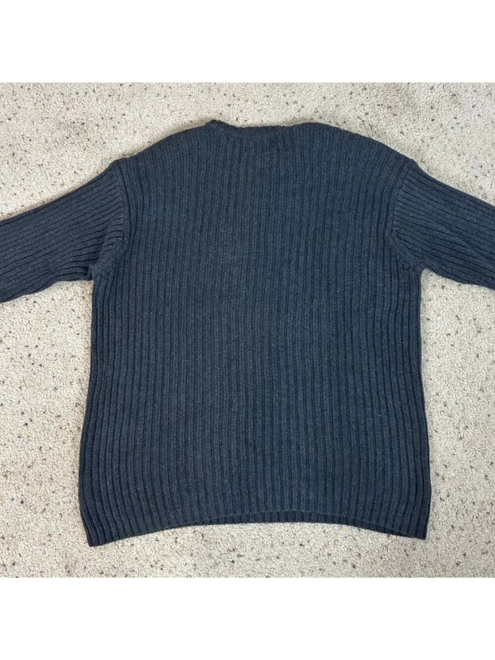 Y2K Eddie Bauer Men's Chunky Knit Ribbed Sweater V-neck Gray Size XL Tall